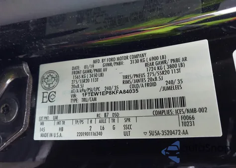 2019 Ford F-150 Lariat z USA, uszkodzony, nr VIN 1FTEW1EP8KFA84035